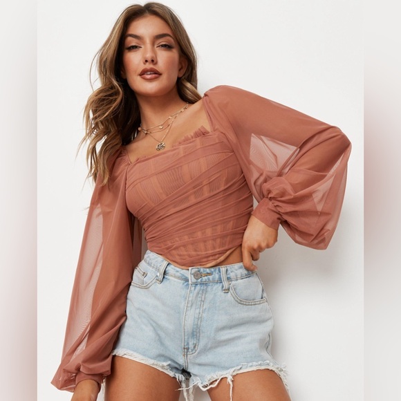 Missguided Tops - Missguided Mauve Puff Sleeve Milkmaid Corset Top Womens Size 12 New NWT Romantic